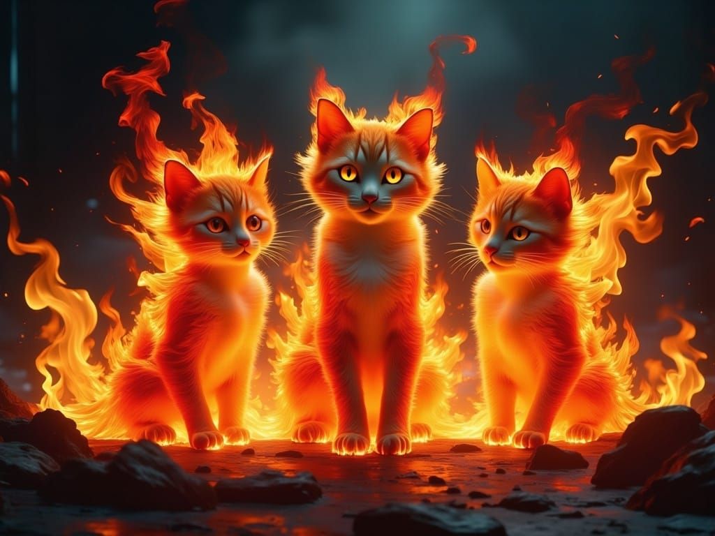 Fiery Cats: Dreamlike Animation Meets Sci-Fi Art