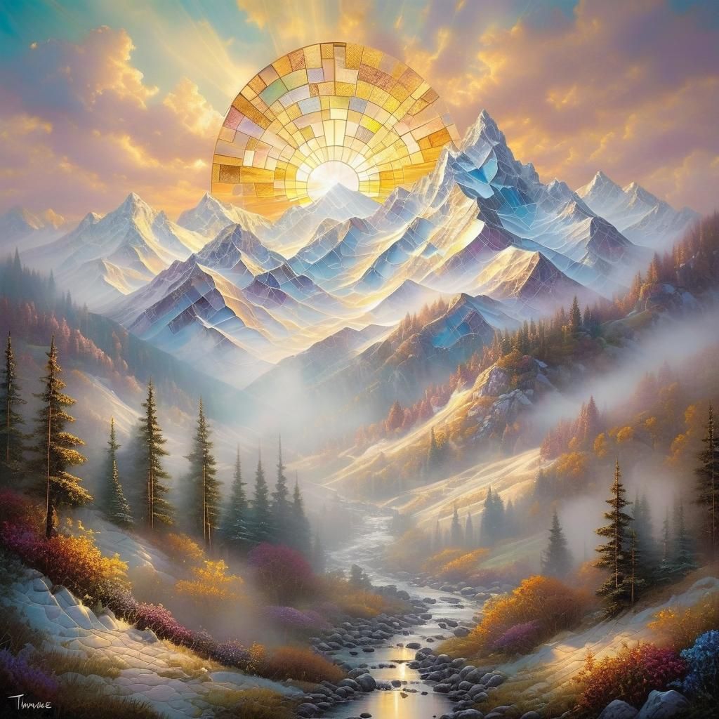 Golden Lattice Work Mountains in Ethereal Fantasy Light