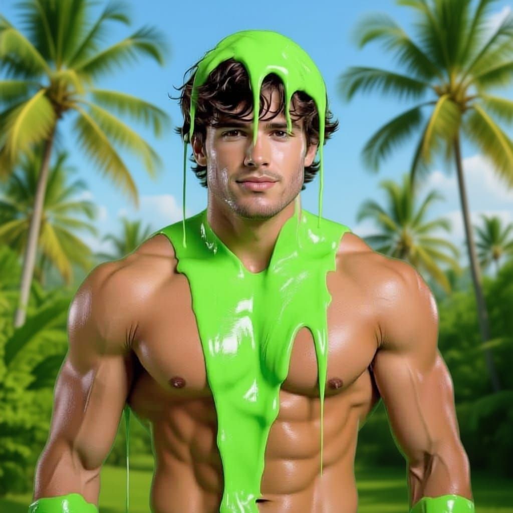 Muscular Man Covered in Nickelodeon Slime
