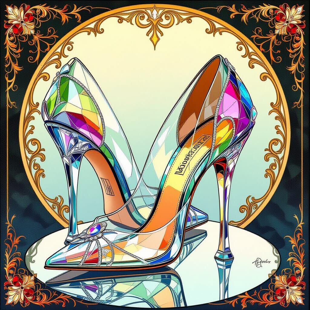 Glass and Crystal Stilettos in Art Nouveau Style