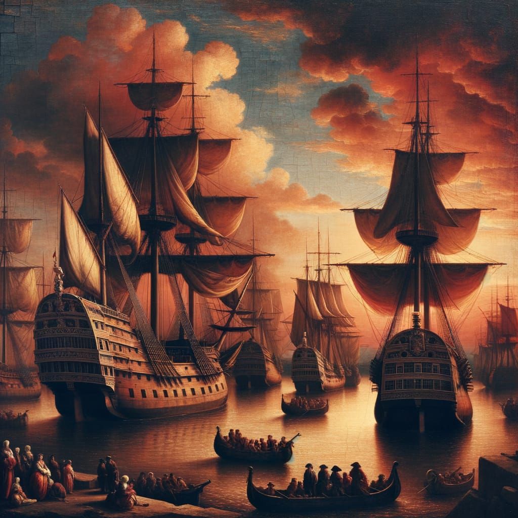 Renaissance Harbor Scene with Ships at Anchor