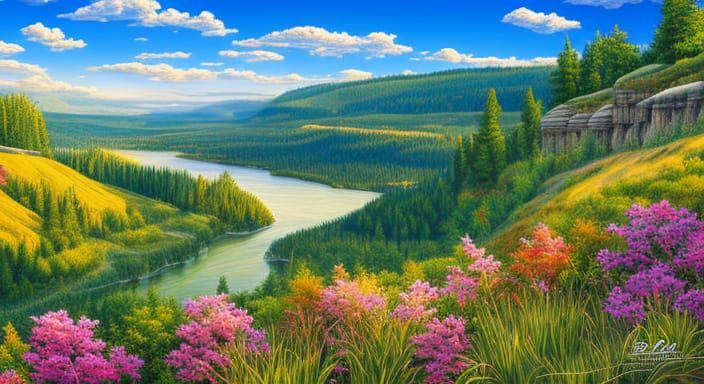 Edmonton River Valley Scene in Disney Pixar Style