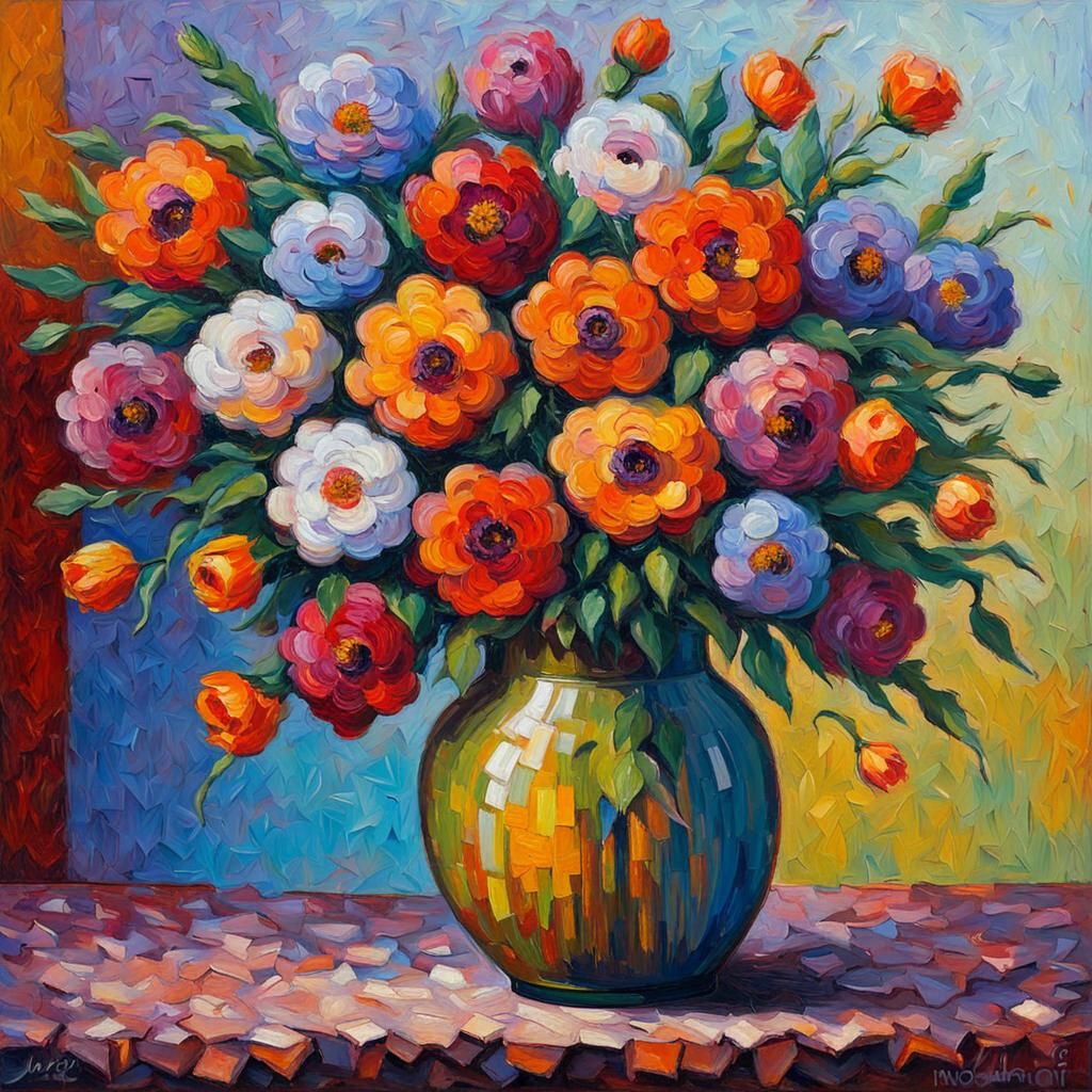 Floral Vase in Expressionist Impasto Style
