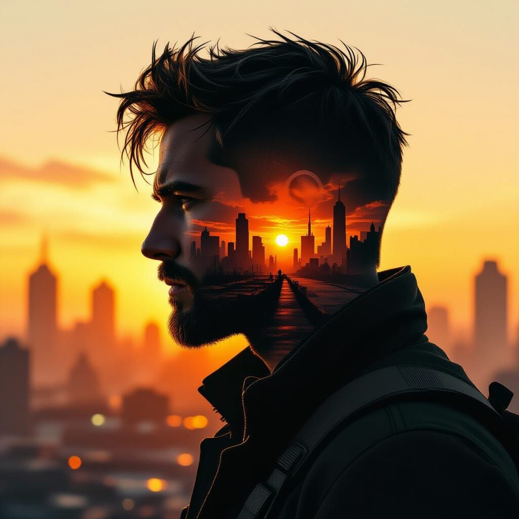 Post-Apocalyptic Cityscape Double Exposure Portrait