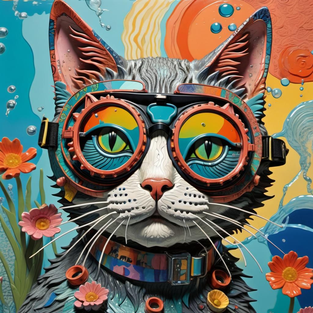 Cat in Goggles: Whimsical 3D Surrealism