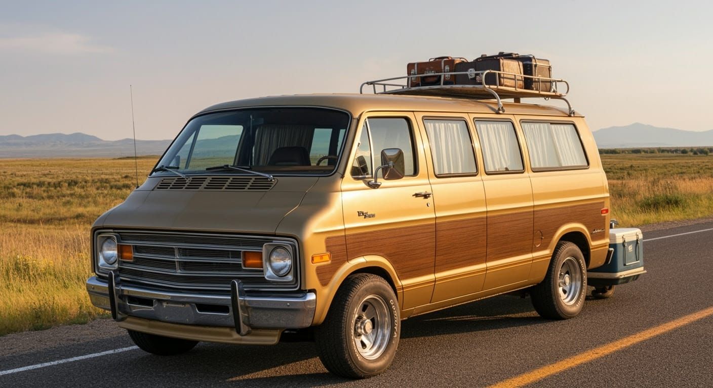 Vintage 1977 Dodge Sportsman 400 Van in Warm Summer Light
