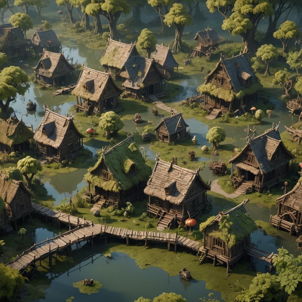 Bullywug Village: Detailed Matte Painting in 8K