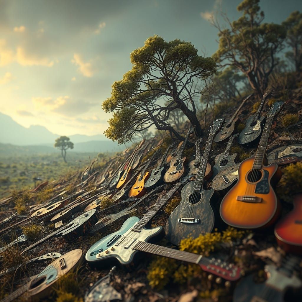 Post-Apocalyptic Guitars: A Forgotten Era's Relics Amidst Na...