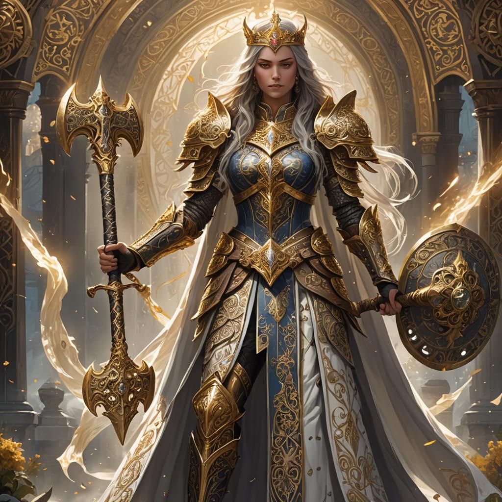 Fantasy Queen with Golden Armor and Battle Axe