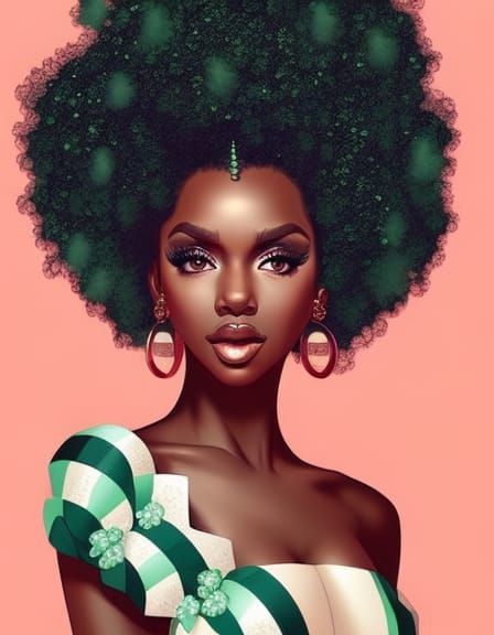 Beautiful Woman with Green Hair in Retro Portrait