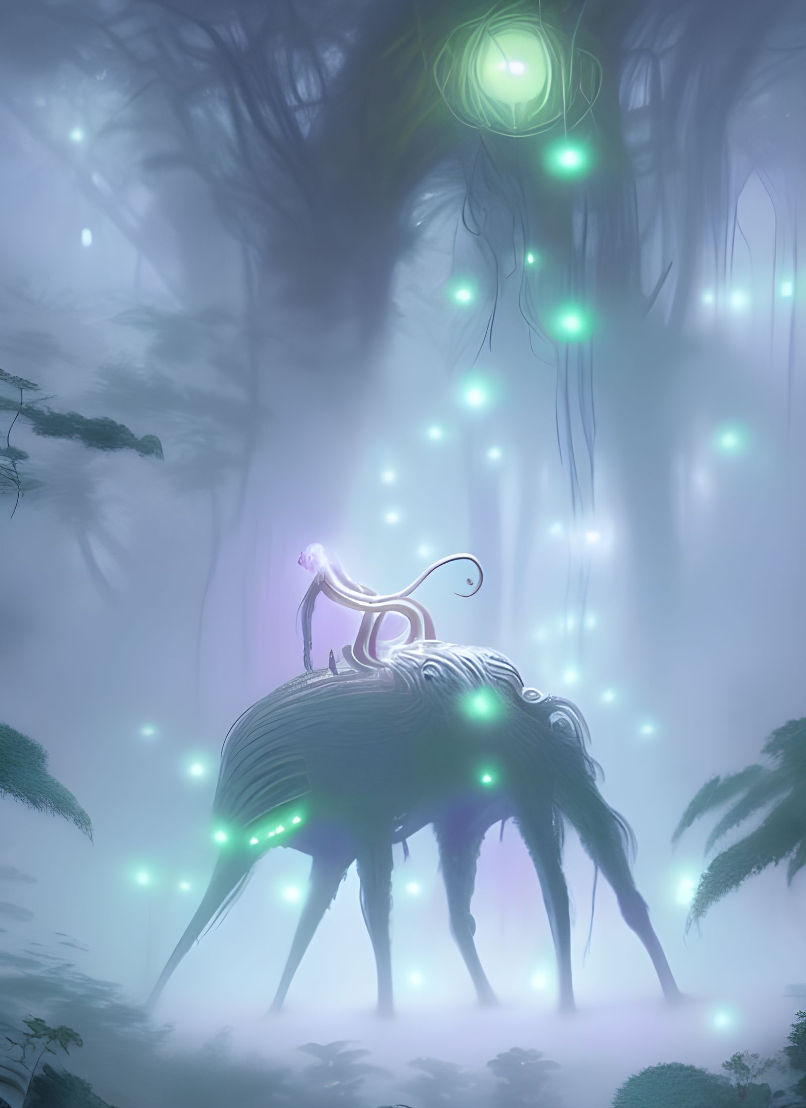 Eldritch Creature in Jungle, Watercolour Digital Art