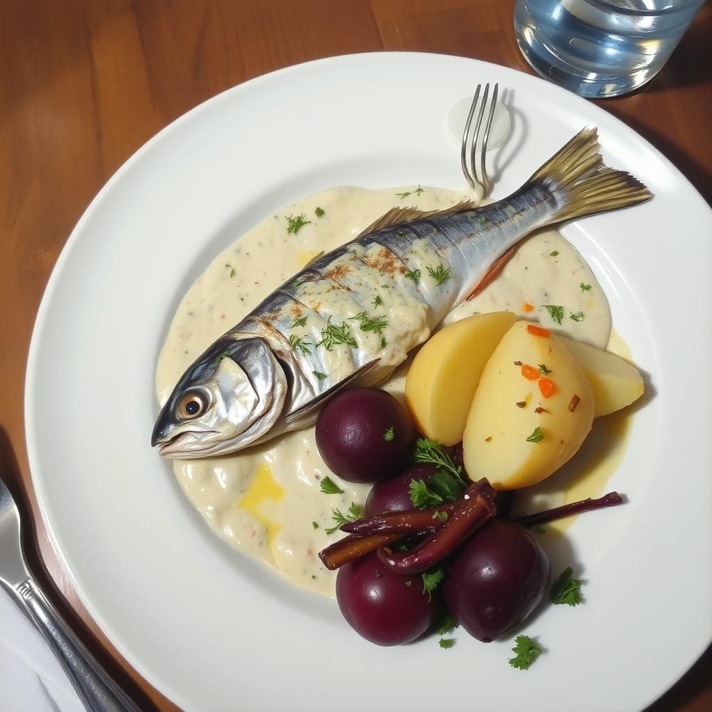 Marinated Herring Oil Painting with Potatoes and Beetroot