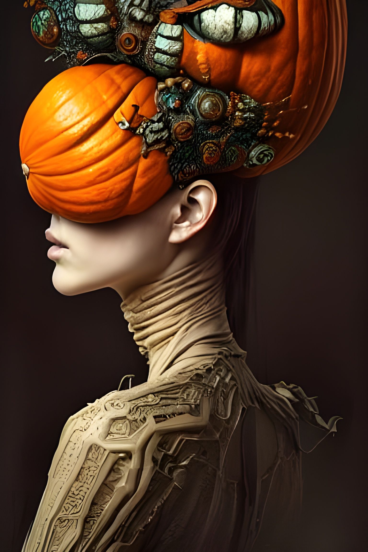 Woman with Pumpkin Head in Fantasy Art Style