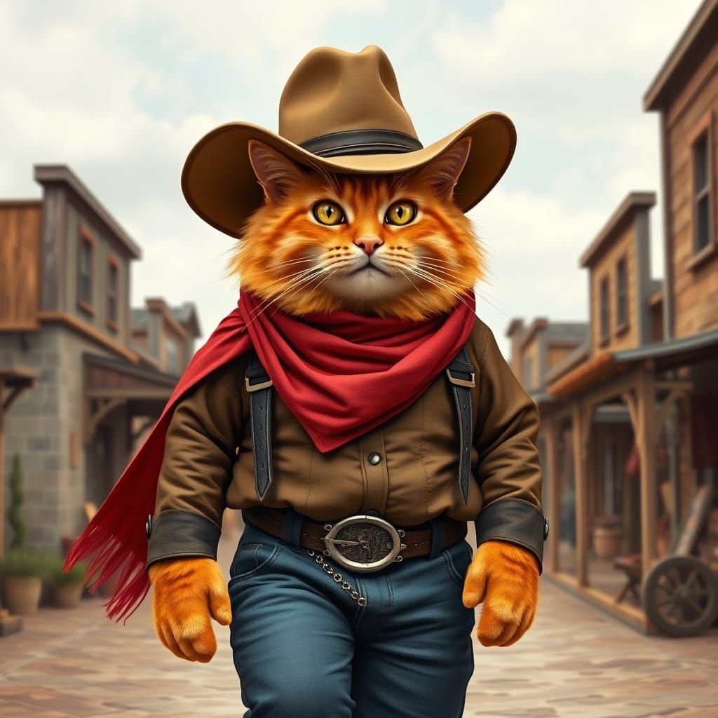 A Fattened Orange Cowboy Cat Strolls Through the Old West Vi...