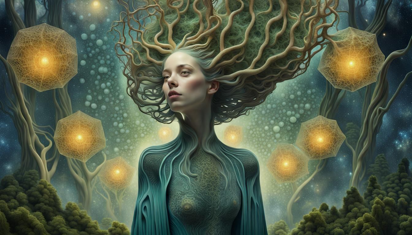 Divine Woman in Mycelium Network: Fashion Magazine Art