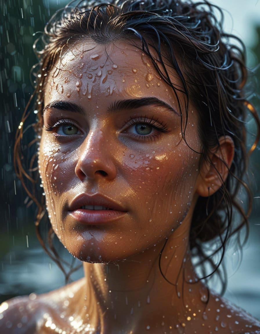 Moody Rain Goddess in Vivid Digital Art