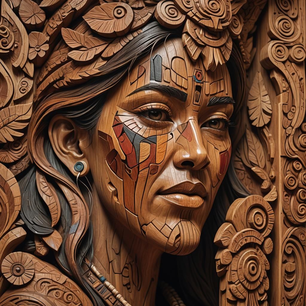 Hyperrealistic Wood Carver Creating Totem