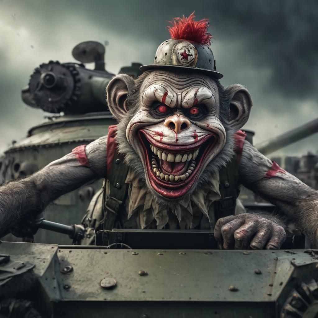Zombie Monkey Clown Drives WWII Tank