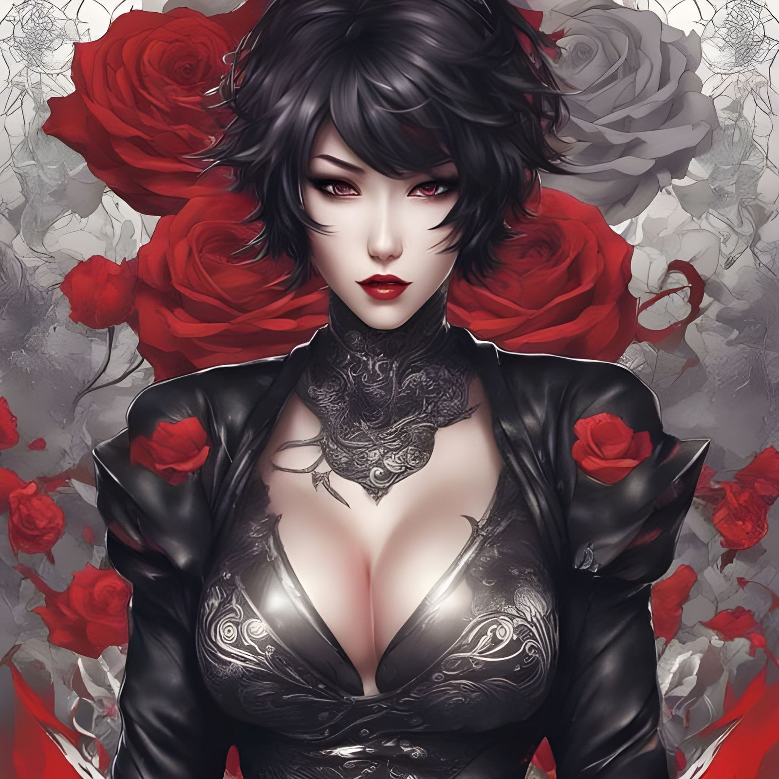 Beautiful Japanese Mistress in Lingerie with Roses