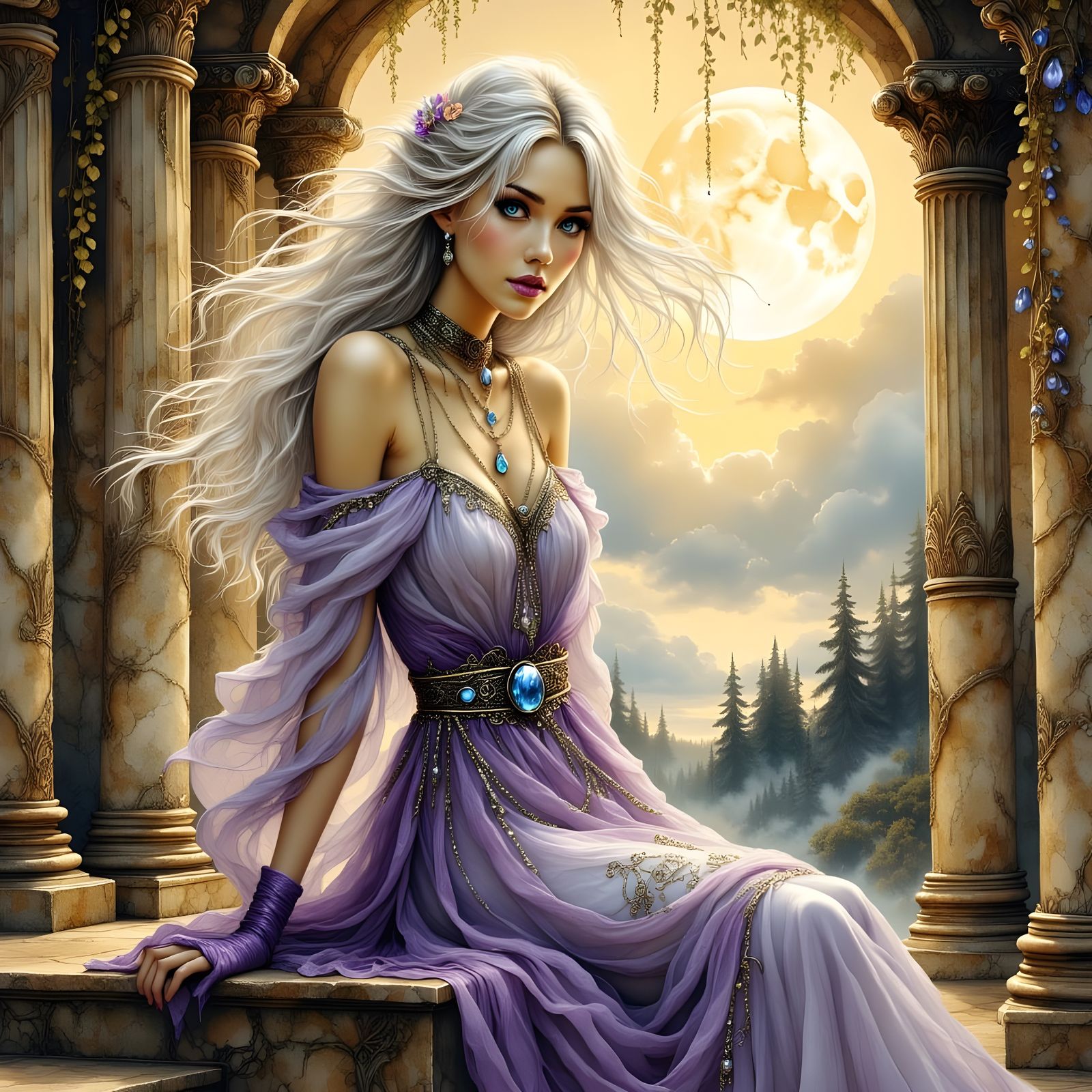 A Gothic Norse Goddess in Midnight Ruins