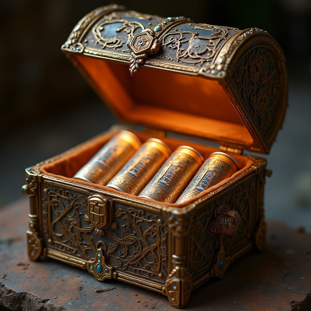 Luxurious Treasure Box with Golden Filigree and Precious Gem...
