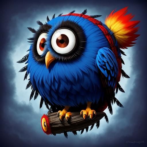 Googly-Eyed Baby Owl in a Whimsical Fairytale Scene