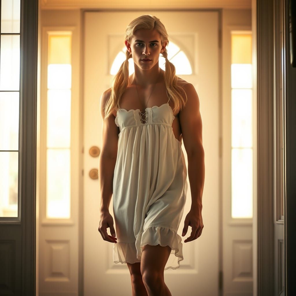 Confident Crossdressing Gentleman in Soft Light