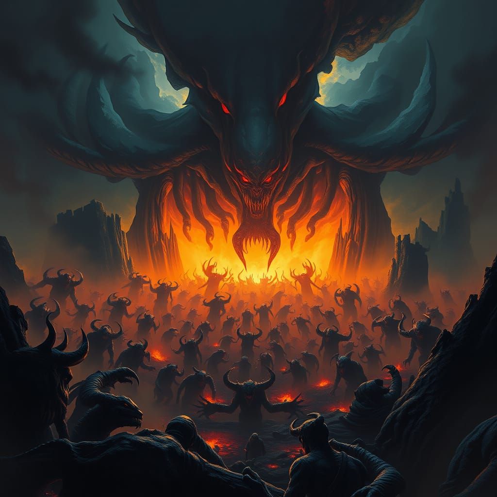 Dark Demons Conjure Ominous Landscape in Matte Painting Styl...