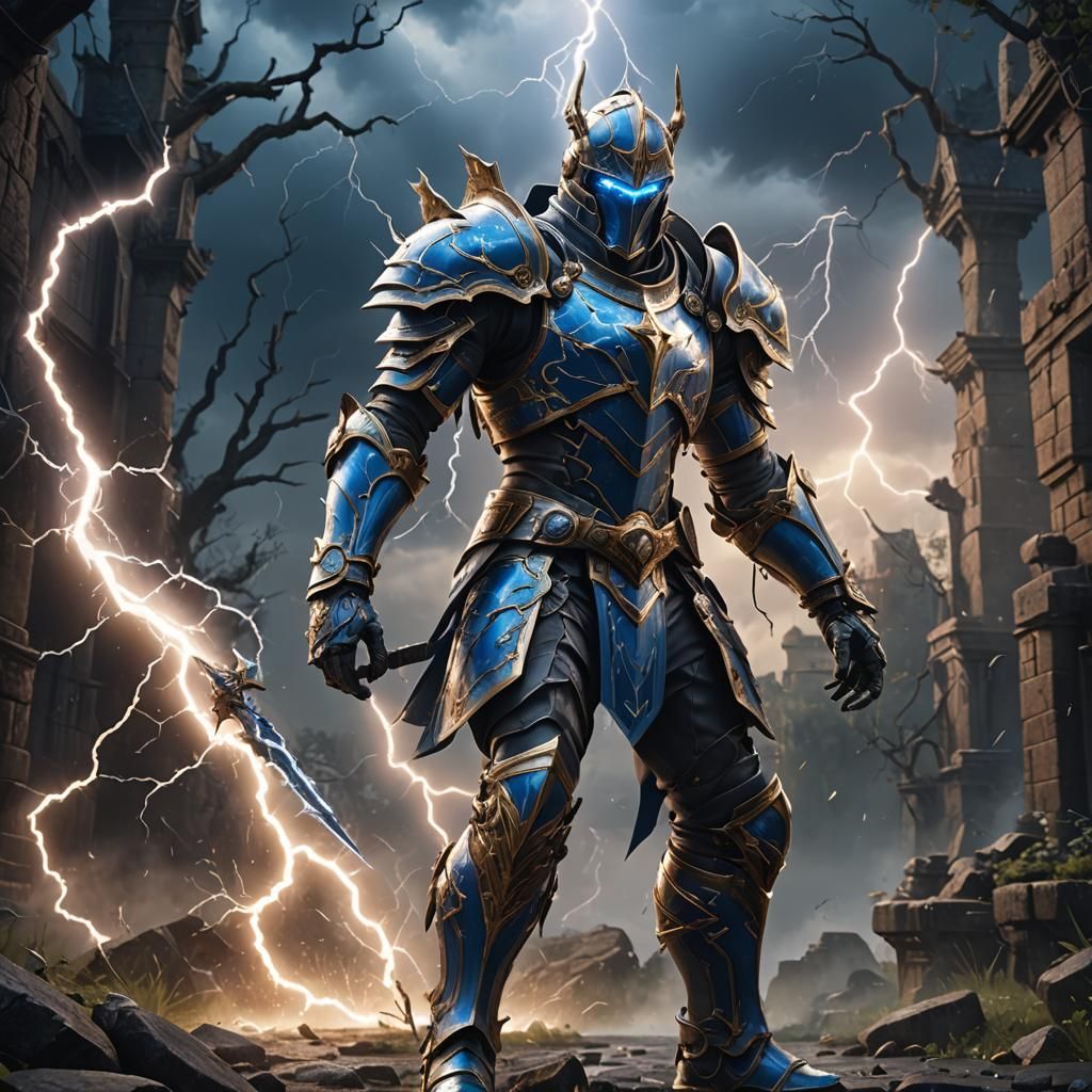 Lightning Knight with Blue Eyes in Detailed Matte Style