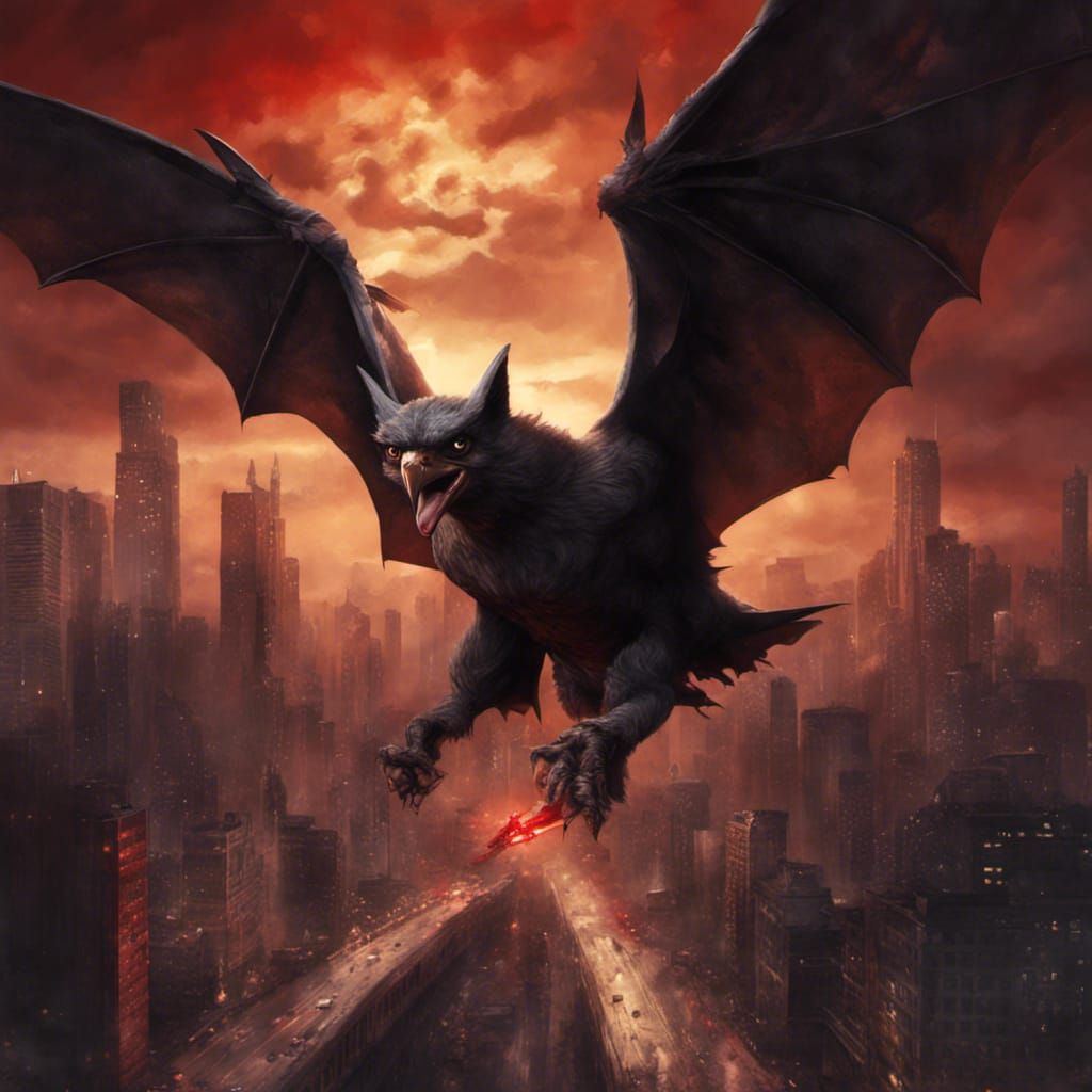 Menacing Bat Soars Above Fleeing Crowd