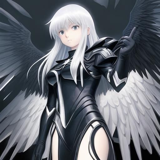 Dramatic Black Angel Wings in Anime Style