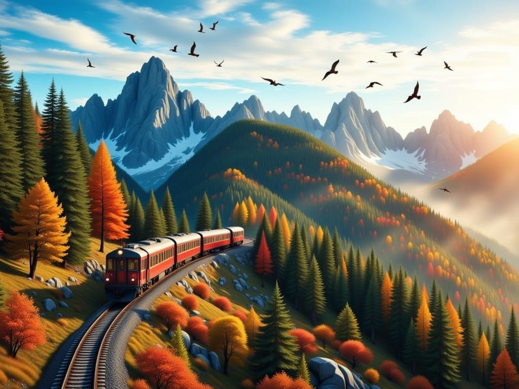 Scenic Mountain Train Ride at Golden Hour
