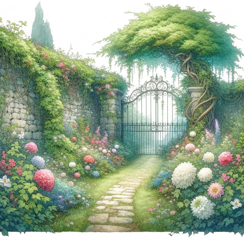 Whimsical Secret Garden Behind Stone Walls