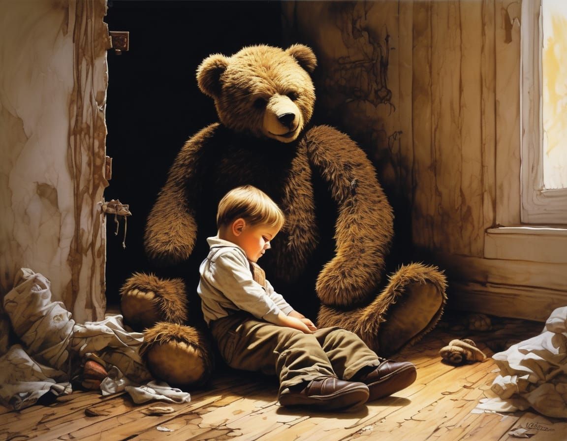 Baby and Teddy Bear Shadow Illusion