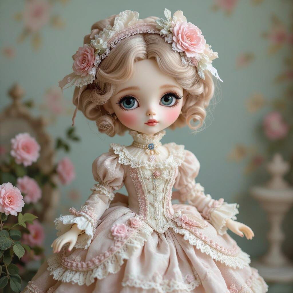 Blythe Doll in Victorian Dress: Surreal Portrait