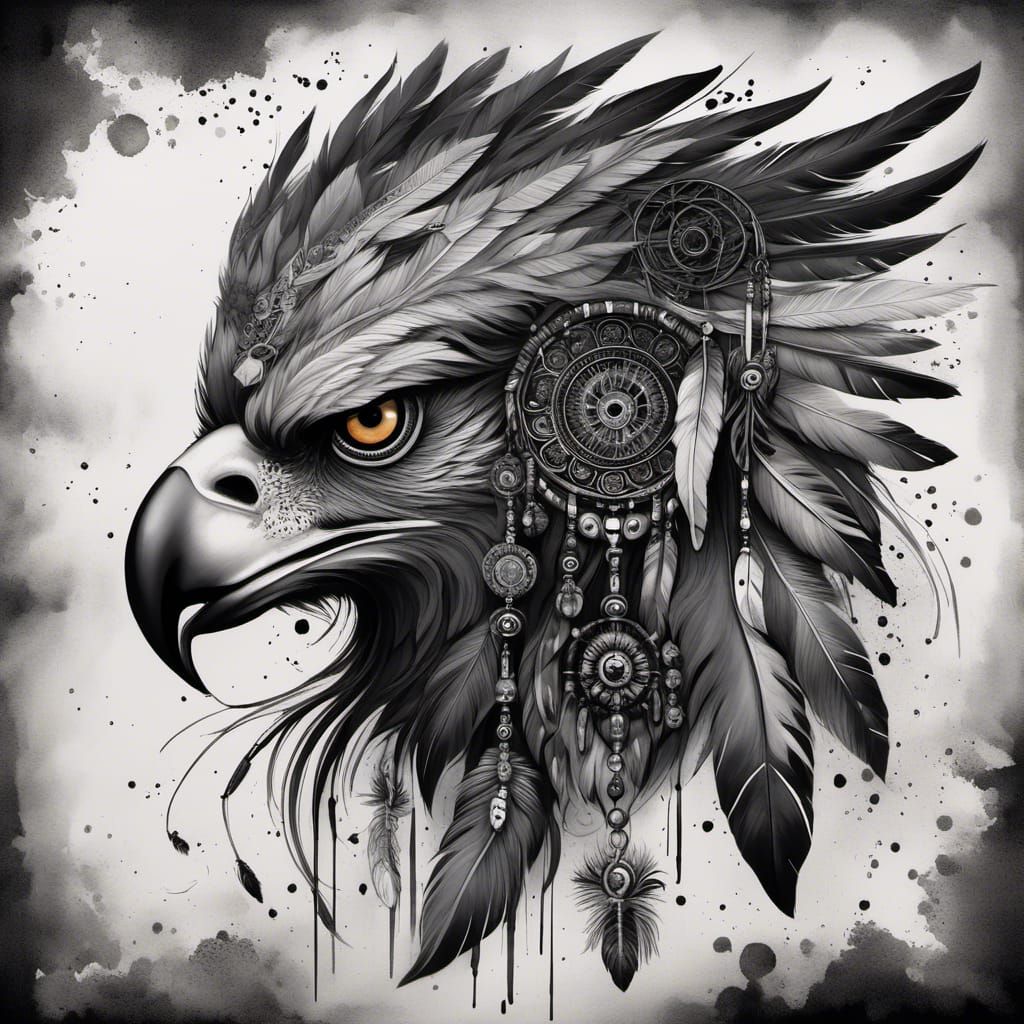 tattoo of A black and greyscale heyoka thunderbird