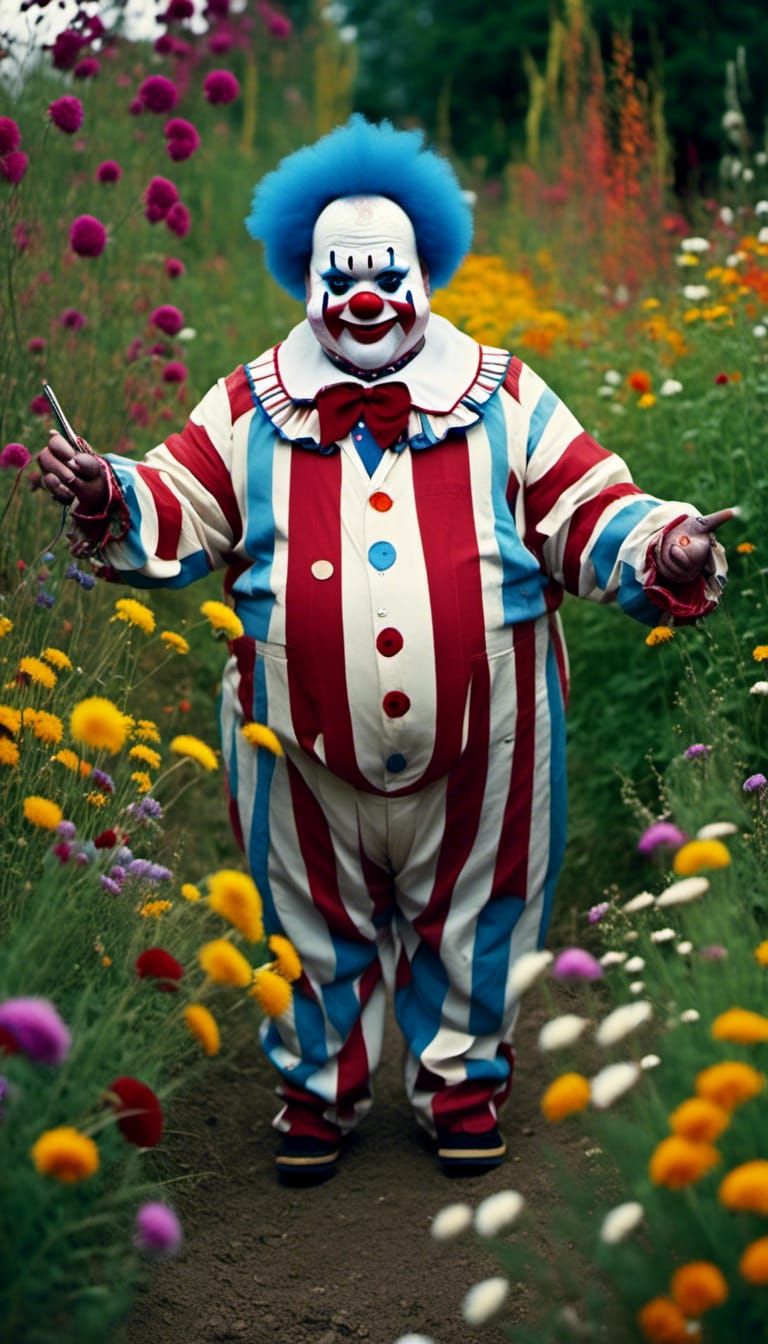 Horror Clown in Wildflower Garden Portrait
