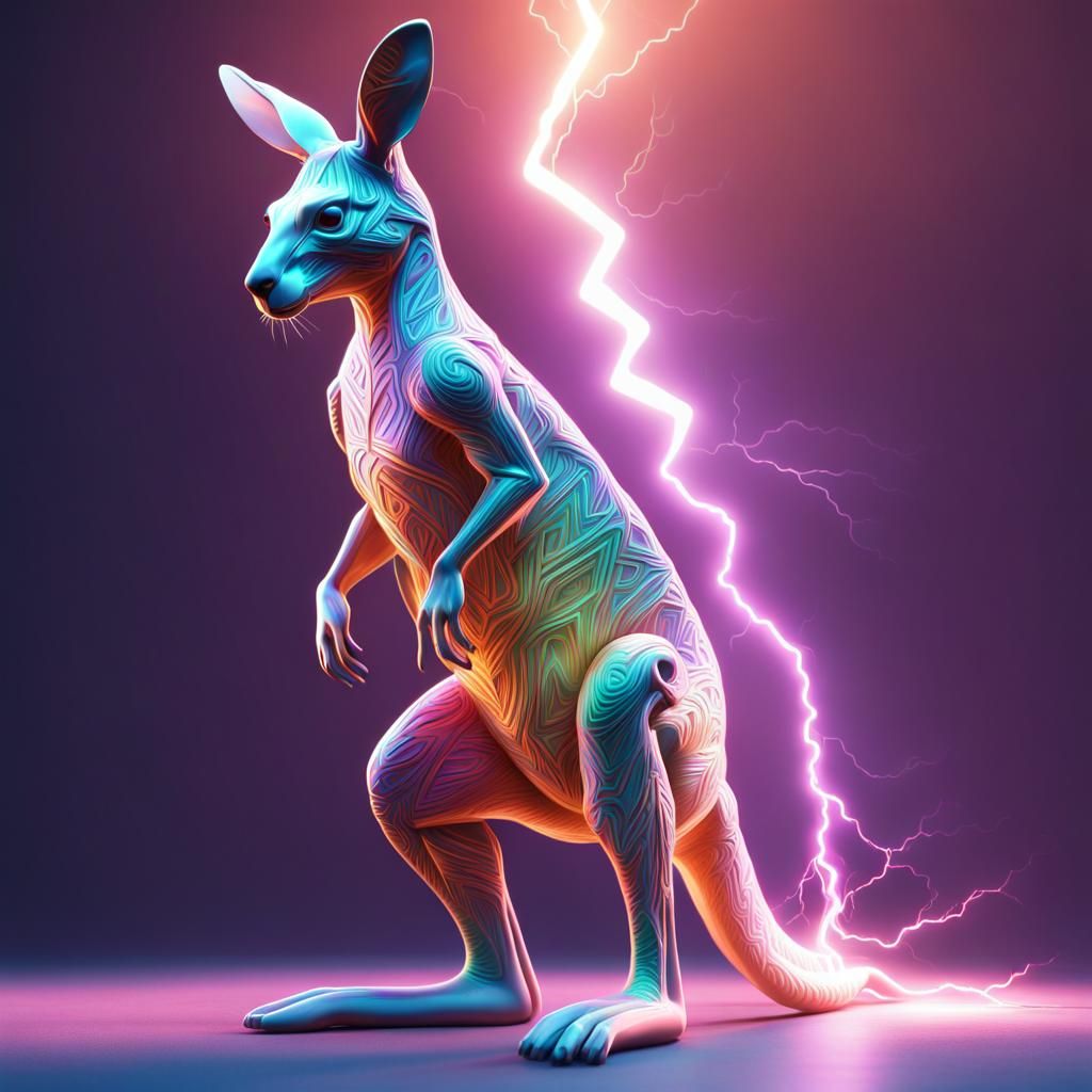 Psychedelic Lightning Kangaroo Superhero 3D Render