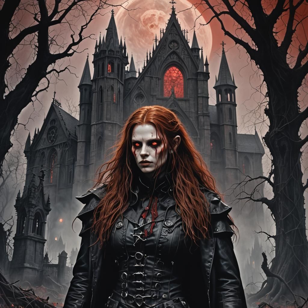 Werewolf-Goth Hybrid in Eerie Forest, Digital Painting