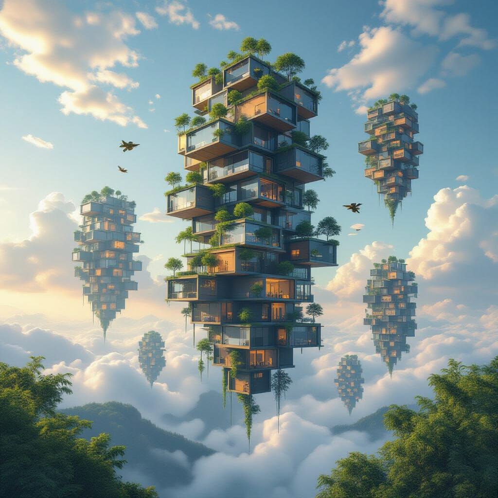 Inverted World: Floating Architecture in Hyperrealism