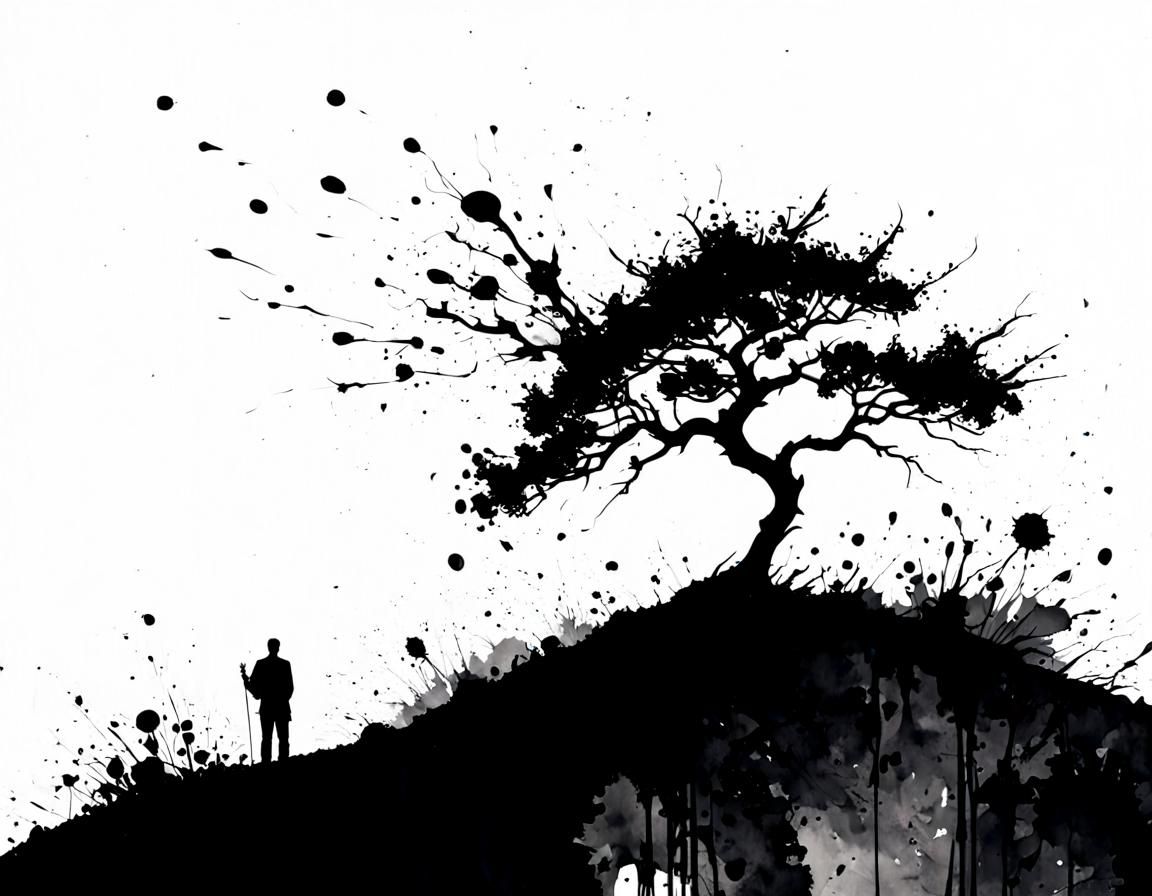 Expressive Ink Splatters on a Moody Hillside