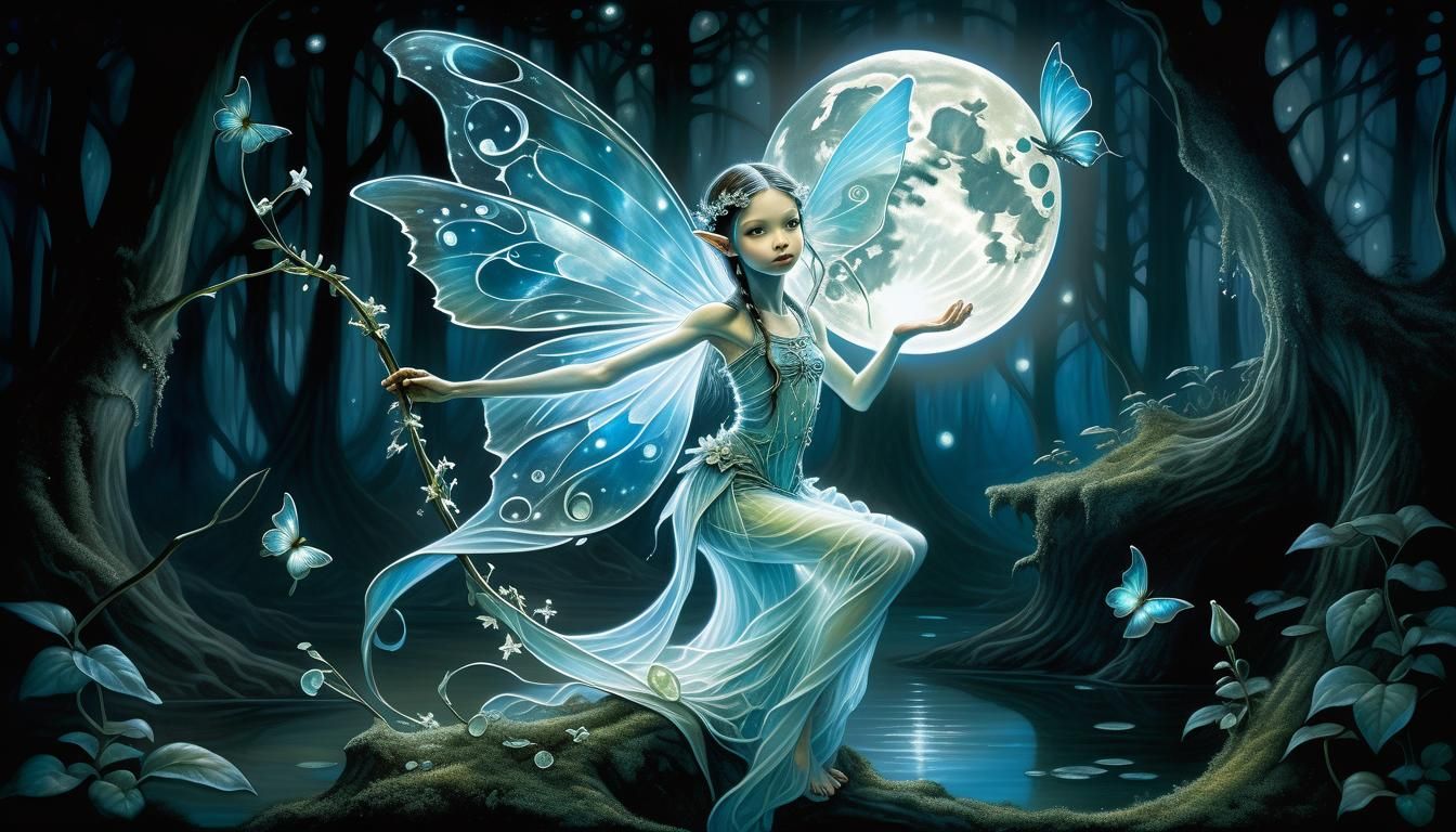 Bioluminescent Light Fairy in Enchanted Forest