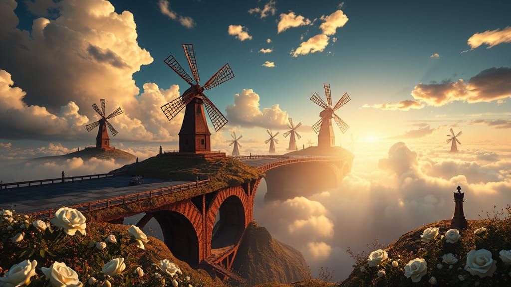 Surreal Chessboard Landscape with Floating Bridges