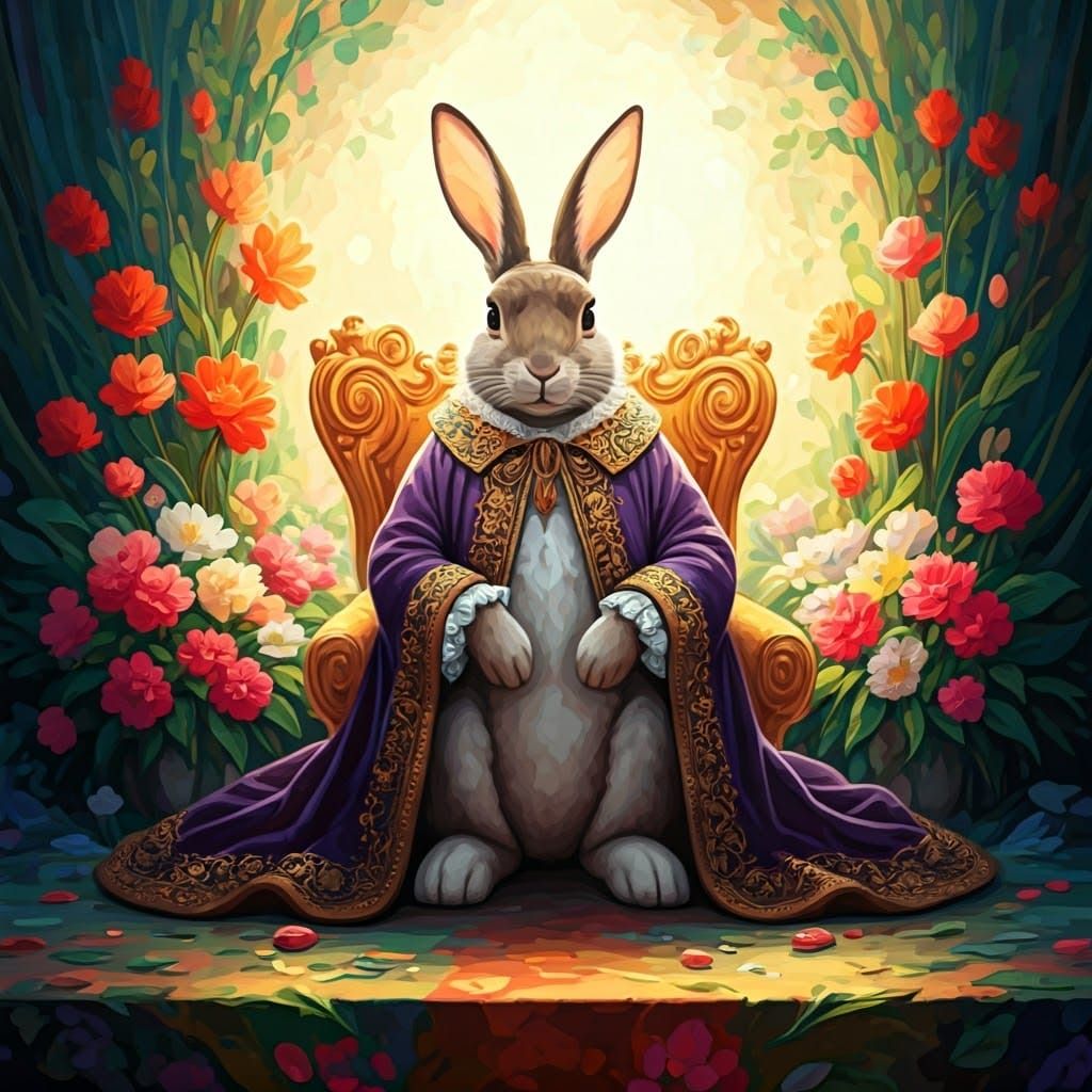 Regal Easter Bunny in Whimsical Velvet Cloak