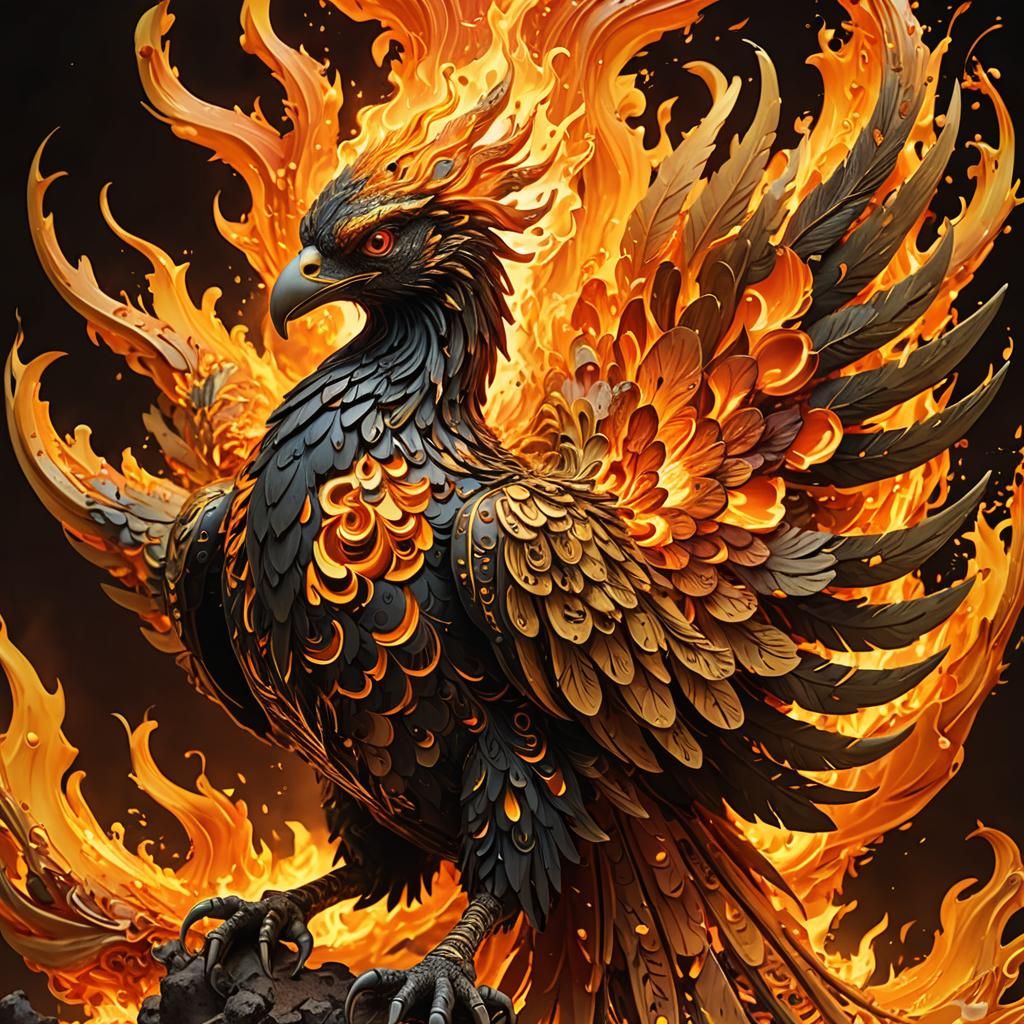 Fiery Phoenix Rising from Ashes: 3D Fractal Art