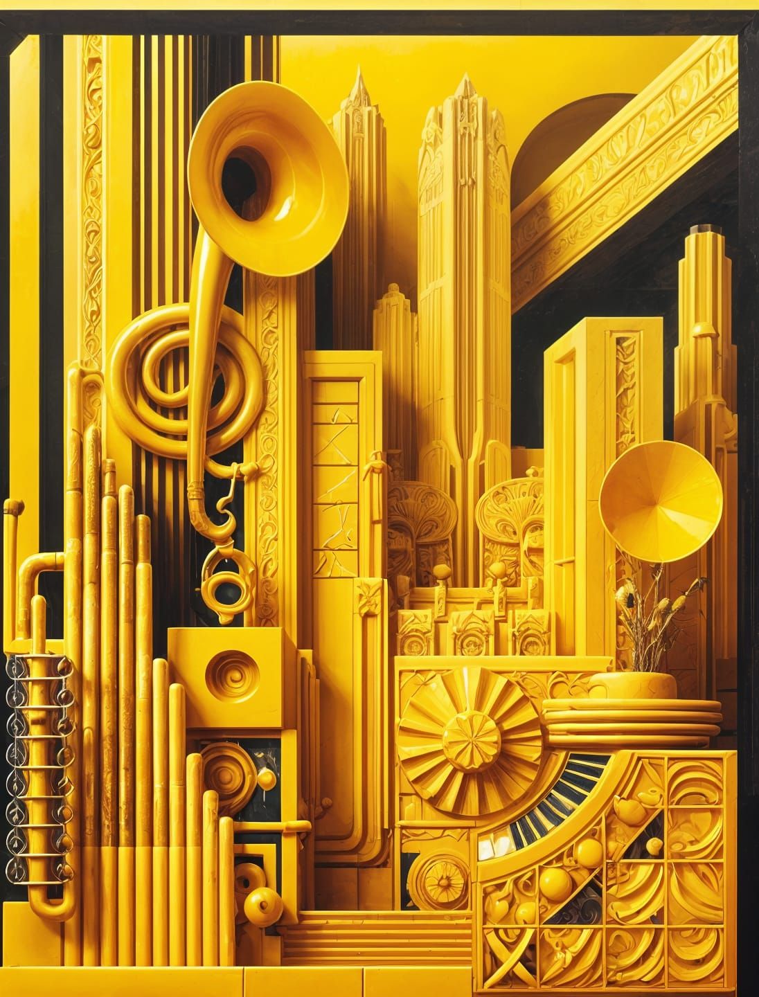 Ecstatic Architecture in Yellow with Art Deco Fractals