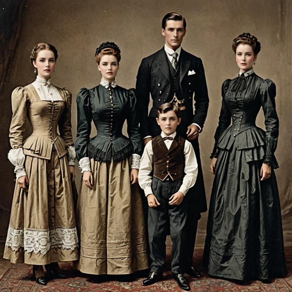 Vintage Family Portrait in Antique Clothing
