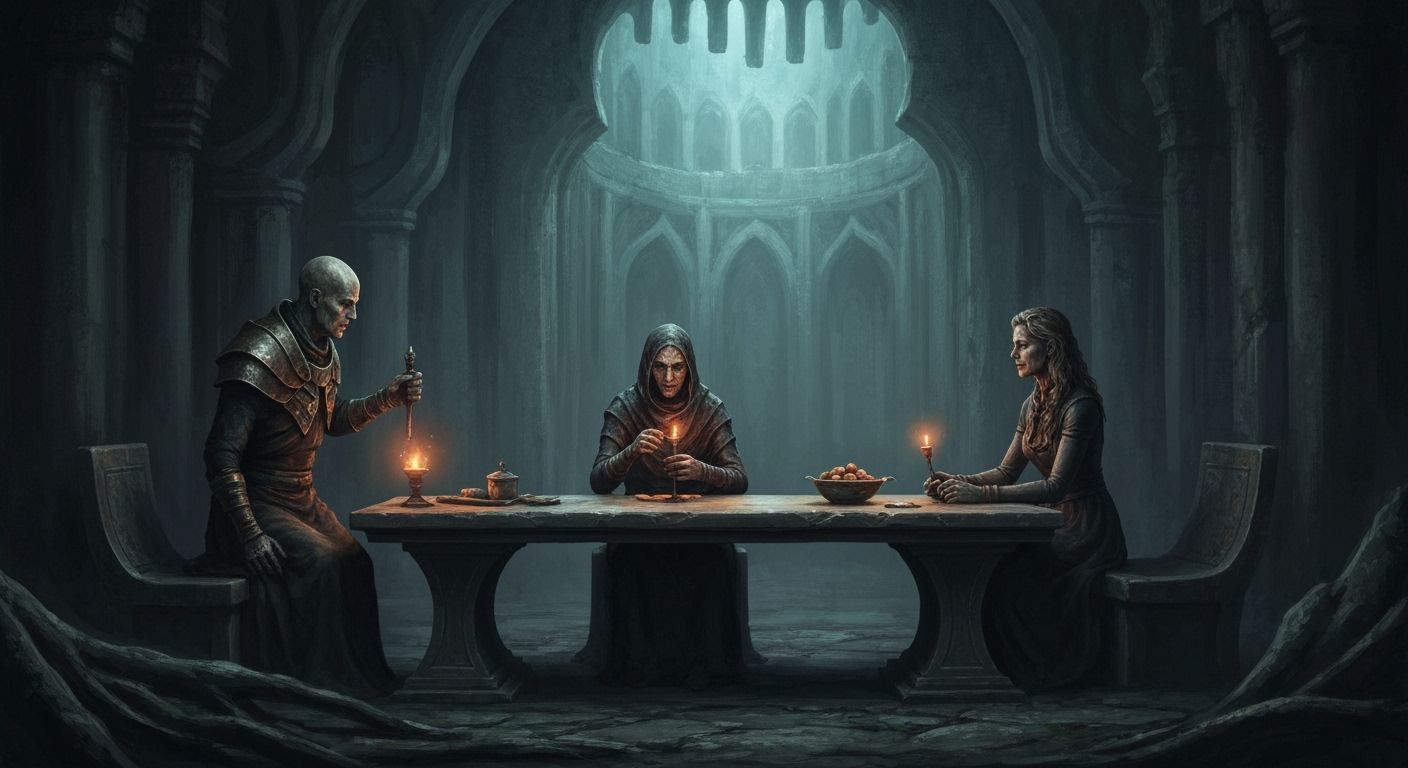 Fantastical Grim Meeting in Ethereal Matte Painting Style