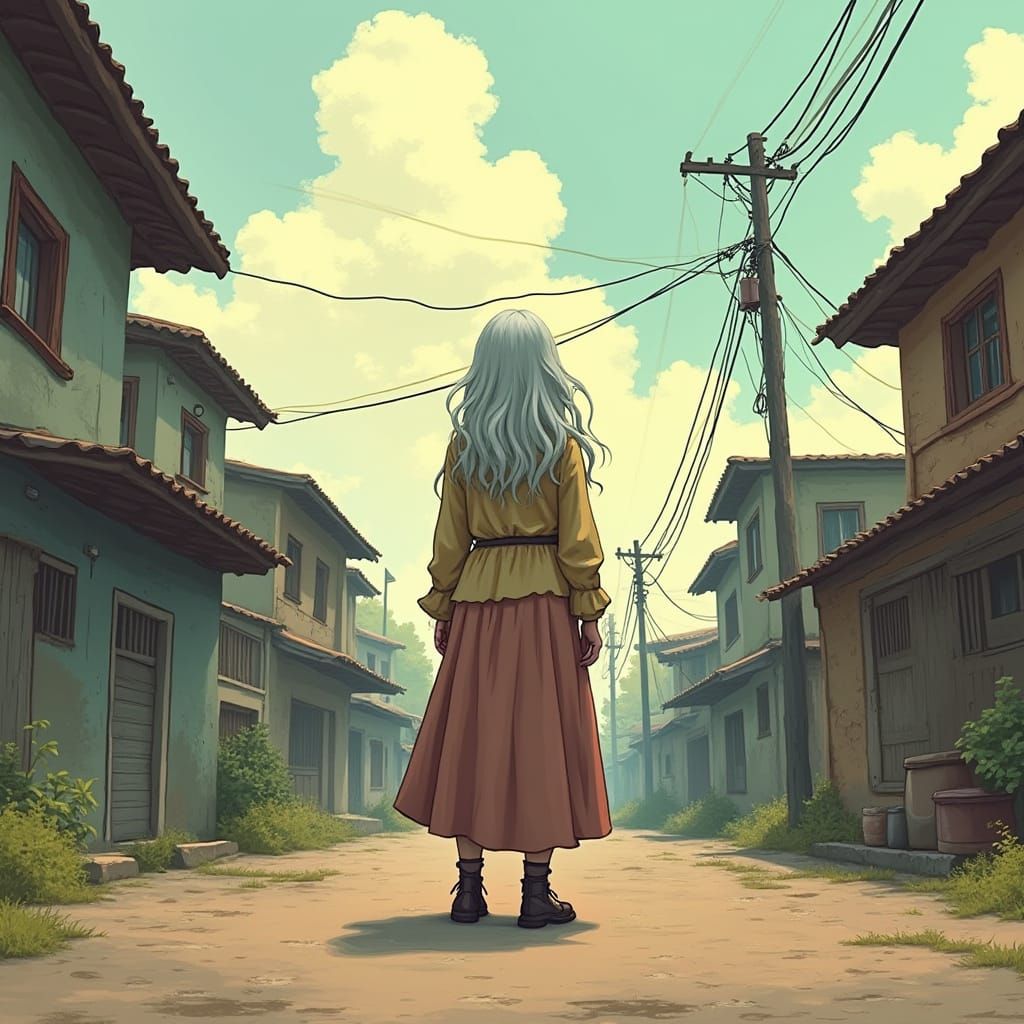 Woman with Gray Hair in Digital Painting Style