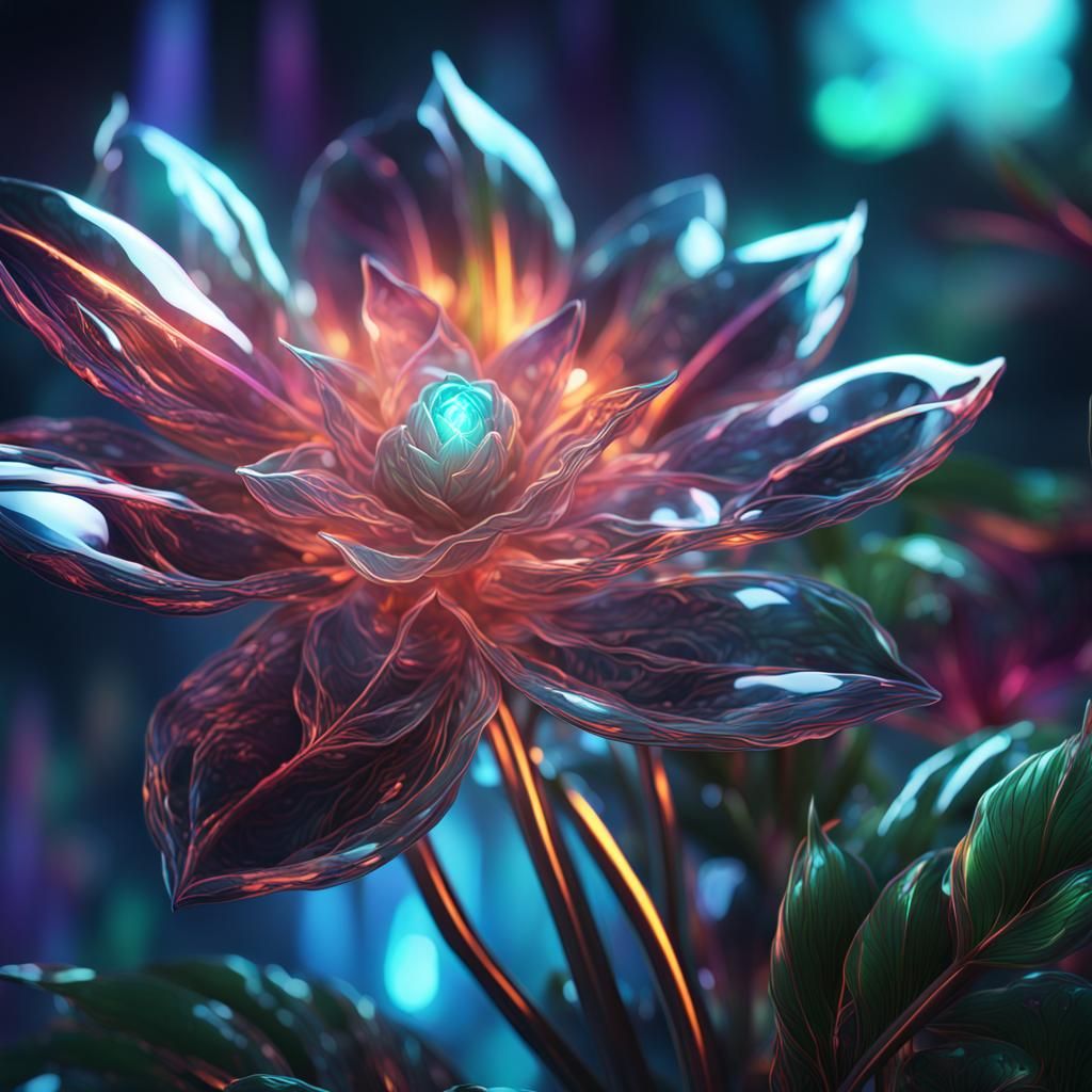 Glass Blossom Plant in Neon Fantasy Style